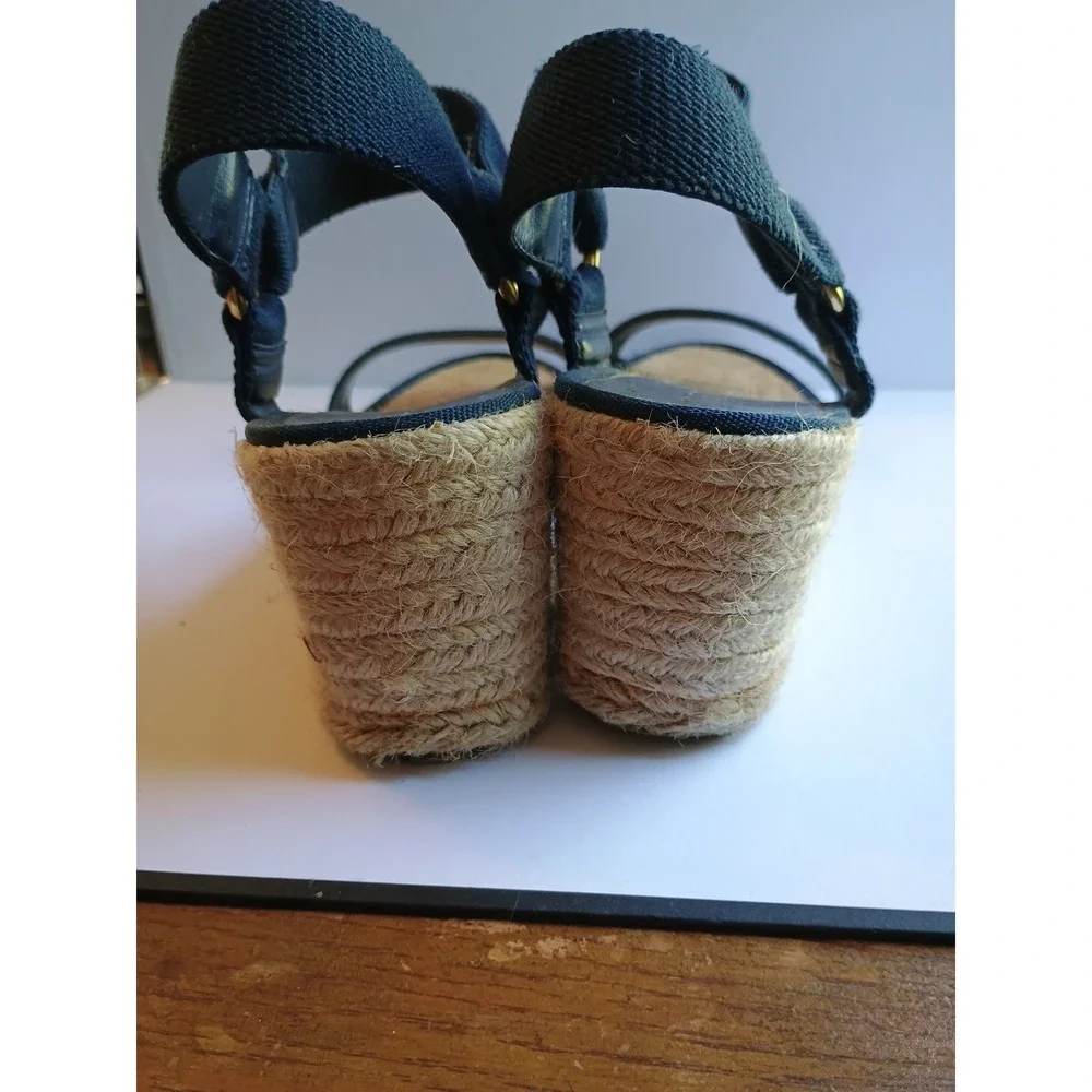Lauren Ralph Lauren Espadrille Navy/Natural Wedge Sandals Womens Size 9.5